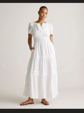 NWT Quince White Tiered Linen Maxi Dress XS